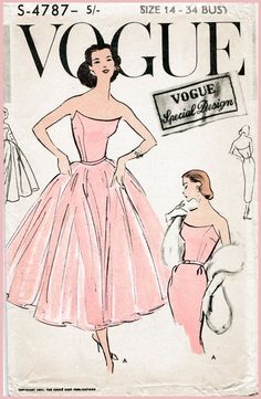 40s Wedding Dresses, 1950s Ball Gown, Evening Dress Patterns, Posters For My Room, Vogue Vintage, Strapless Bustier, Pink Posters