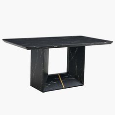 a black marble table with gold lines on the bottom and sides, against a white background