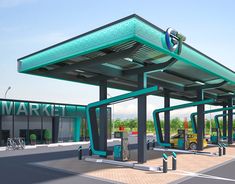 an artist's rendering of a gas station