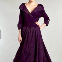 Beautiful Deep Purple. Great Sleeves And Full Skirt. Very Neckline. New. 38” Long And 17.25” At Chest. Bodice Fabric Has Sexy Stretch And Rouched Gather At Waistline That Is Very Flattering. Formal Dresses With Pleated Waist For Fall, Elegant Full Skirt Dress For Fall, Evening Dress With Ruched Full Skirt, Ruched Full Skirt Evening Dress, Formal Dress With Pleated Waist And Full Skirt, Formal Full Skirt Dress With Pleated Waist, Fitted Dress With Pleated Waist For Semi-formal Occasions, Semi-formal Fitted Dress With Pleated Waist, Formal Full Skirt Dresses For Fall