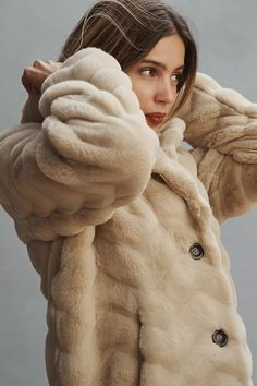 Bernardo Chevron Faux Fur Coat | Anthropologie Anthropologie Winter, Brown Accessories, Leopard Jacket, Maxi Coat, Minimal Outfit, Cold Weather Outfits, White Faux Fur, Winter Trends, Cold Air