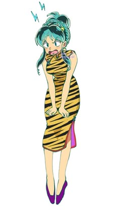 a drawing of a woman in a striped dress