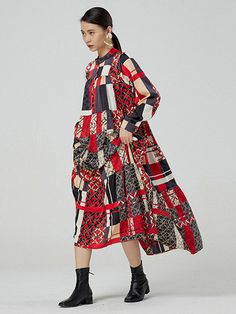 Sku CY-!89268 Material Polyester Style Loose , Long Sleeves Feature Abstract Printed , Buttoned , Printed , Pleated Neckline Stand Collar Occasion Going out , Vacation , Bohemia Seasons Autumn Type Midi Dresses Color RED,GREEN Size FREE SIZE Please consult the size chart we provide for this item's measurements to help you decide which size to buy.Please note: There may be 1-3cm differ due to manual measurement.CMINCH Bust Shoulder Sleeve Length FREE SIZE 120 45 60 125 Chic Patchwork Maxi Dress For Fall, Casual Long Sleeve Patchwork Midi Dress, Red Patchwork Midi Dress For Spring, Patterned Patchwork Long-sleeve Dresses, Multicolor Maxi Dress For Fall Workwear, Multicolor Maxi Dress For Work In Fall, Fall Multicolor Maxi Dress For Work, Fall Patchwork Shift Dress, Patchwork Shift Midi Dress