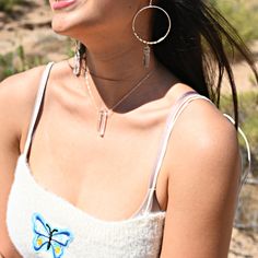 We turned one of our best-selling hoops & necklaces into a power duo that makes all your crystal jewelry dreams come true. The quartz crystals are absolutely gorgeous and the hoops are the coolest, most bohemian simply stated earrings. This pair can be dressed up or worn as everyday pieces.Quartz, the power crystal, has high vibrational energy that channels your positive intentions to fruition. Quartz crystal with sterling silver cable or satellite chain 2" silver plated hoops with quartz crysta Sterling Silver Hoop Jewelry For Festival, Everyday Wire Wrapped Necklaces, Dainty Jewelry For Festivals, Everyday Minimalist Crystal Jewelry, Everyday Sterling Silver Hoop Necklaces, Crystal Round Pendant Necklace, Minimalist Wire Wrapped Crystal Necklaces, Bohemian Sterling Silver Dangle Necklace, Everyday Hoop Jewelry With Dangling Charms