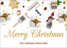 a merry christmas card with presents and gifts on it's white backgrounnd