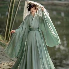 Hanfu Women Cross Collar Waist-length Skirt Summer Suit Chinese Style Hanfu Dress Chinese Traditional Chinese Clothing Female, Green Hanfu, Chinese Dressing, Jin Style, Jin Dynasty, Asian Style Dress, Ancient Dress, Big Sleeves, Fairy Skirt