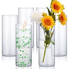 PRICES MAY VARY. Sufficient in Quantity: this package comes with 6 pieces of glass cylinder vases for flowers, the quantity is sufficient to meet your home and party decoration needs, you can also share them with others Elegant Design: glass cylinder vase for centerpieces adopt clear color, looks elegant and simple, you can put some beautiful flowers in them, people will be attracted by these delicate flower vases Size Detail: the tall floating candle holders vase measures approx. 10 inch in hei Cylinder Vase Ideas, Clear Flower Vase, Centerpiece Vases, Tall Cylinder Vases, Floating Candle Holders, Glass Vases Centerpieces, Floating Decorations, Glass Cylinder Vases, Floating Candle