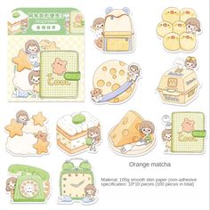 an orange matcha sticker sheet with various items