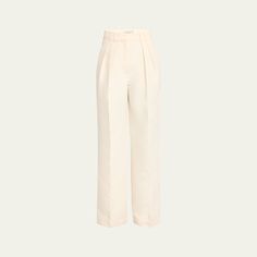 Rohe wide-leg trousers featuring a pleated front High rise Four-pocket style  Tailored fit Full length Hook/zip fly; belt loops Polyester Dry clean, hand wash Imported Bergdorf Goodman, Wide Leg Trousers, Full Length, Tops Designs, Wide Leg, High Rise, Dry Clean, Hand Wash, Trousers