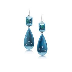 Couture statement earrings with diamonds and paraiba tourmaline in white gold, contemporary fine jewelry by Graziela Couture Earrings, Contemporary Fine Jewelry, Ab Fab, Indicolite Tourmaline, Gem Diamonds, Titanium Earrings, Titanium Jewelry, Paraiba Tourmaline, White Gold Set