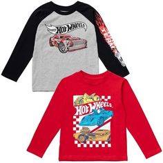 Get ready for fun and play in this Hot Wheels Long Sleeve T-Shirt. Watch as your creative child builds awesome racetracks and does cool stunts with their favorite toy cars and monster trucks. Your kid will love to wear this long sleeve graphic tee shirt featuring the iconic Hot Wheels brand. HOT WHEELS (TM) and associated trademarks and trade dress are owned by, and used under license from, Mattel. (c) 2022 Mattel. Boy Styles, Long Sleeve Graphic Tee, Soft Clothes, Kids Clothes Boys, Toy Cars, Graphic Tee Shirt, Screen Printing Designs, Boys Long Sleeve, Graphic Tee Shirts