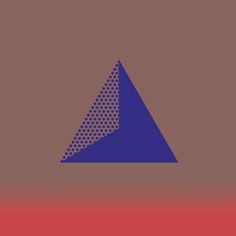 a blue triangle sitting on top of a red and gray background with dots in it