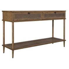 a wooden console table with two drawers