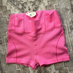 Nwt High Rise Ribbed Stretch Biker Short Biker Short, Shorts Athletic, Biker Shorts, Bike Shorts, Athletic Shorts, Neon Pink, High Rise, Neon, Bike