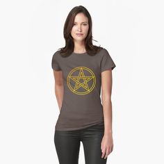 Get my art printed on awesome products. Support me at Redbubble #RBandME: https://www.redbubble.com/i/t-shirt/Gold-Pentacle-by-Aggyro93/46847976.2T20V?asc=u Witch Pentacle, Halloween Express, Golden Design, Black Halloween, Workout Tshirts, Quality T Shirts, Sacred Geometry, Workout Tops, White And Black