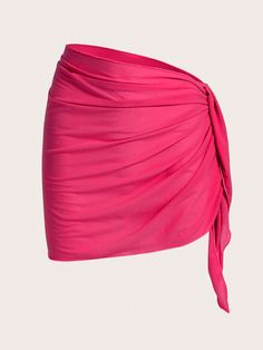 Summer Beach Solid Ruched Side Cover Up Skirt Hot Pink    Fabric Plain  Slight Stretch  Women Clothing, size features are:Bust: ,Length: ,Sleeve Length: Chic Draped Summer Bottoms, Summer Party Mini Skirt With Gathered Detail, Summer Party Gathered Mini Skirt, Summer Ruched Mini Skirt, Chic Pleated Beach Skirt, Summer Pleated Fitted Draped Skirt, Summer Pleated Draped Fitted Skirt, Ruched Mini Bottoms For Vacation, Ruched Mini Bottoms For Beach