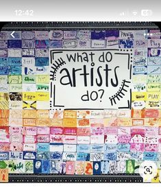 an image of what do artists do? written in black on a multicolored background