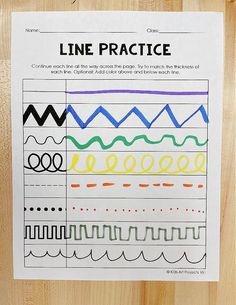 a printable line practice sheet for children to use with their handwriting and drawing skills