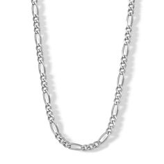 From the Made in Italy Collection, this stunning 120 gauge sterling silver figaro chain measures 24 inches in length and secures with a lobster claw clasp. White Gold Necklace With Figaro Chain Link, Stainless Steel Figaro Link Chain Jewelry, White Gold Figaro Link Chain Necklace, White Gold Figaro Chain Necklace With Rectangular Links, Sterling Silver Figaro Chain Necklace With Rectangular Links, Classic Sterling Silver Figaro Chain Necklace, Silver Figaro Chain Jewelry In Stainless Steel, Sterling Silver Figaro Chain Necklace With Oval Links, Silver Figaro Chain Link Necklace