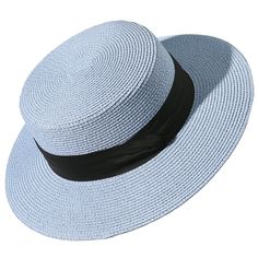 PRICES MAY VARY. Made of 90% paper straw and 10 % polyester. Straw material. Soft comfortable and breathable to wear. One Size fit most lady women,hat circumference 22.5" ; brim 2.9" ; You can adjust the size of the hat through the adjust band inside in the hat. Foldable and packable:it can be easily carried inside your handbag or beach tote, packable and convenient to carry and absolutely save lots of space. Cute and lightweight,breathable and comfortable for the hot summer weather,a wonderful Cheap Blue Hats For 4th Of July, Cheap Blue Sun Hat For Vacation, Hat For Summer, Straw Boater Hat, Straw Boater, Boater Hat, Women Hat, Black Baseball Cap, Mesh Hat