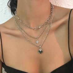 Grunge Necklace, Heart Type, Flaming Heart, Look Grunge, Leather Pearl Necklace, Clear Crystal Earrings, Necklace Combo, Heart Rhinestone