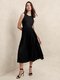 Satin Pleated Midi Dress | Banana Republic Factory Banana Republic Outfits, Essential Dress, Banana Republic Factory, Pleated Midi Dress, Dress Design, Women's Dresses, Modern Woman, Perfect Dress, Fit And Flare