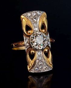 Find many great new & used options and get the best deals for 14K Two-Tone Gold FN Art Deco Antique Round Cut Diamond Vintage Engagement Ring at the best online prices at eBay! Free shipping for many products! Art Nouveau Jewelry Ring, Art Nouveau Wedding, Nouveau Wedding, Bijoux Art Deco, Art Nouveau Weddings, Bijoux Art Nouveau, Art Nouveau Ring, Art Nouveau Antiques, Nouveau Jewelry