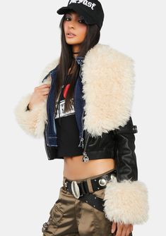 Generation Kiss Faux Fur Trim Vegan Leather Buckle Crop Jacket - Black – Dolls Kill Winter Biker Cropped Jacket For Streetwear, Trendy Faux Fur Leather Jacket For Fall, Chic Faux Fur Leather Jacket With Trim, Streetwear Outerwear With Faux Fur, Streetwear Outerwear With Faux Fur Lining, Streetwear Faux Fur Lined Outerwear, Faux Fur Biker Jacket For Fall, Faux Fur Lined Biker Jacket For Fall, Chic Faux Fur Biker Jacket For Fall