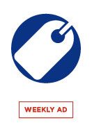 a blue and white sign that says weekly ad