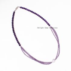 "Product Details : ITEM : AMETHYST BEADED DESIGNER NECKLACE Item Code : DGC3044 Gemstone Name : PURPLE AMETHYST, PINK AMETHYST Chain Style : BEADED Beads Shape : ROUND Length : 18\" Approx Customization : **Available** Please Feel Free To Contact If You Have Any Query." Purple Amethyst Pearl Necklace, Purple Amethyst Gemstone Beads Pearl Necklace, Purple Amethyst Pearl Necklace With Gemstone Beads, Purple Gemstone Necklaces With Round Beads, Amethyst Gemstone Beaded Necklace, Amethyst Gemstone Beaded Necklaces, Purple Gemstone Beaded Necklaces, Purple Necklace With Round Stone Beads, Purple Necklaces With Round Stone Beads