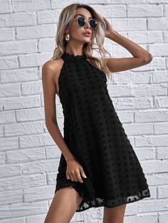 Tie Back Swiss Dot Dress Pretty Summer Dresses Classy, Summer Dresses Classy, Clothing Styles Women, Pretty Summer Dresses, Swiss Dot Dress, Split Hem Dress, Elegant Black Dress, Mesh Bodycon Dress