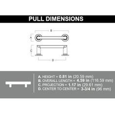 an image of pull dimensionss for furniture