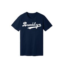 Men Brooklyn navy blue tshirt with famous Brooklyn dodgers white print script. Soft light weight 100% cotton Designed and printed in Brooklyn, NY. Wash inside out. Gift wrapping available free of charge. Thank you for stopping by! Navy Collegiate T-shirt With Letter Print, Cotton T-shirt With Baseball Season Lettering, Casual Navy T-shirt With Team Name, Sports Event Cotton T-shirt With Lettering, Navy Crew Neck T-shirt For Fans, Navy Tops With Letter Print For Baseball Season, Navy Letter Print Tops For Baseball Season, Cotton T-shirt With Lettering For Sports Events, Collegiate Navy T-shirt With Letter Print