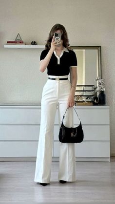 Uni Girl Aesthetic Outfit, White Pants Formal Outfit, White Formal Pants Outfit, Quick Outfits