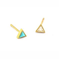 Trendy Triangle Earrings, Triangle Diamond Earrings, Modern Single Triangle Earring, Gold Triangle Stud Earrings, Gold Triangle Metal Earrings, Tai Jewelry, Fine Gold Jewelry, Mix And Match, Gold Plating