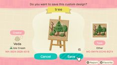 an animal crossing game screen with the caption do you want to save this custom design?