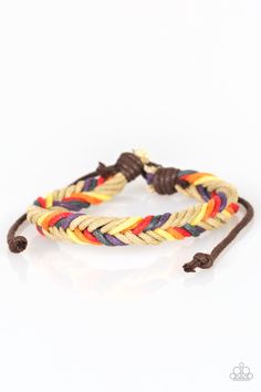 multicolored braid bracelet with brown cord