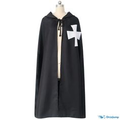 Orcajump - Role-playing Halloween play adult Templar cloak cloak robe medieval clothing - Final Sale Medieval Outerwear For Halloween Costume Party, Cape Costumes For Cosplay And Fantasy Events, Fantasy Cape Costume For Cosplay Events, Halloween Cape Outerwear For Larp, Halloween Cape For Larp Events, Cosplay Cape Costume For Fantasy Events, Halloween Cape For Larp, Black Long Sleeve Cape For Halloween, Medieval Festivals Black Cosplay Costume For Fantasy Events