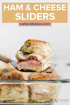 ham and cheese sliders with text overlay