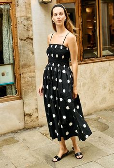 Mael Smocked Polka Dot Midi Dress – Ciao Lucia Ciao Lucia, Polka Dot Midi Dress, Glamorous Fashion, White Evening Dress, Satin Evening Dresses, Dresses Xxl, Cotton Midi Dress, Polka Dress, Sweater Sale