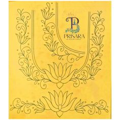 the front cover of a yellow book with black lettering on it and an ornamental design