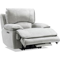 the reclining chair is upholstered with a pillow on it's back