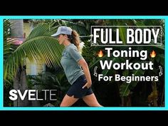 a woman is jogging in the park with text reading full body tone workout for beginners