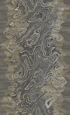 an abstract painting with wavy lines in grey, brown and beige colors on a gray background