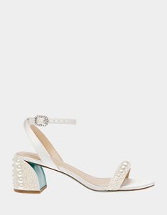 Pearl Wedding Shoes Low Heel, Short Wedding Heels, Pearl White Wedding Heels With Round Toe, Summer Wedding Pearl Heels, Pearl Wedding Shoes Block Heel, Feminine Pearl-embellished Heels For Spring, Betsey Johnson Wedding Shoes, Comfortable Wedding Heels, Wedding Shoes Block Heel