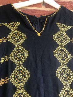 "Pit to pit 17\"/pit to wrist 14\"/length 56\"/waist 18.5\"/ 6\" split on each side.Hand embroidered/ 18\" Zipper down back. Amazing workmanship.Smoke free environment.No issues clean(130)" Bohemian Long Sleeve Embroidered Dress With Woven Motifs, Traditional Tunic Dress With Geometric Embroidery, Long Folk Style Embroidered Dress, Traditional Long Dress With Geometric Embroidery, Peasant Style Embroidered Dress For Festival, Peasant-style Embroidered Dress For Festival, Traditional Tunic Embroidered Dress For Festivals, Traditional Embroidered Tunic Dress For Festival, Traditional Embroidered Dress With Woven Motifs For Festival