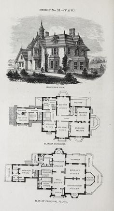 an old house with two floors and three stories on the first floor, in black and white