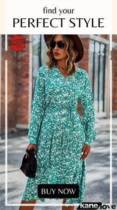 Printed Button Front Belted Tiered Shirt Dress Casual Long Sleeve Midi Dress With Button Cuffs, Green Casual Shirt Dress For Fall, Casual Fitted Midi Dress With Covered Buttons, Casual Green Shirt Dress For Fall, Spring Long Sleeve Button Dress, Casual Summer Midi Dress With Covered Buttons, Spring Shirt Dress For Dress Down Days, Spring Daywear Midi Dress With Buttons, Spring Shirt Dress With Button Closure For Casual Occasions