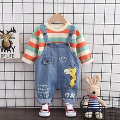 2-piece Striped Sweatshirts & Dungarees for Children Boy - PrettyKid Spring Baby Boy, Rainbow Clothes, Wings To Fly, Pants Overalls, Children Boy, Rainbow Outfit, Striped Sweatshirts, Baby Colors, Children Clothing