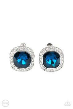 Paparazzi The Fame Game Blue Clip-On Earrings Fame Game, Paparazzi Accessories Jewelry, The Fame, Glamorous Look, Paparazzi Accessories, Blue Gems, White Rhinestone, Blue Jewelry, Paparazzi Jewelry